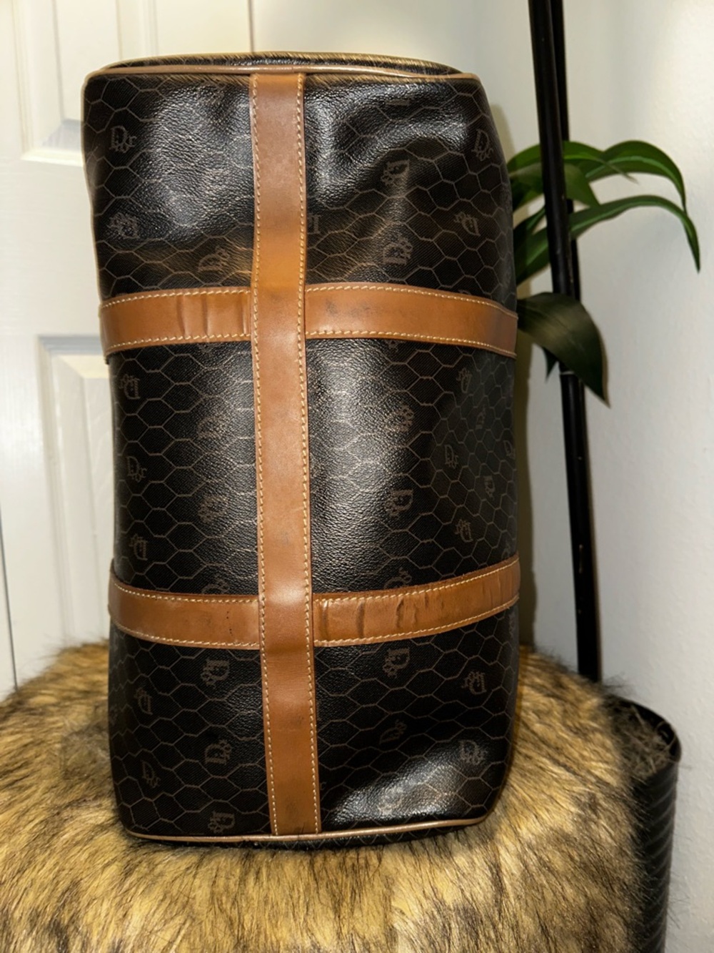 Dior Brown Monogram Travel Satchel with Tan Leather Accents - Picture 3 of 5